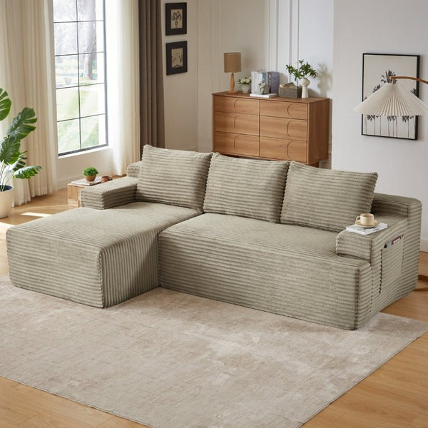 English Elm L-Shaped Corduroy Cloud Sectional with Pocket Spring Support for Modern Living Spaces W2339P513164