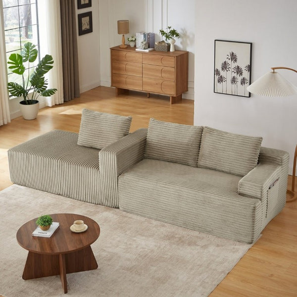 English Elm L-Shaped Corduroy Cloud Sectional with Pocket Spring Support for Modern Living Spaces W2339P513164
