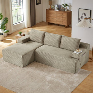 English Elm L-Shaped Corduroy Cloud Sectional with Pocket Spring Support for Modern Living Spaces W2339P513164