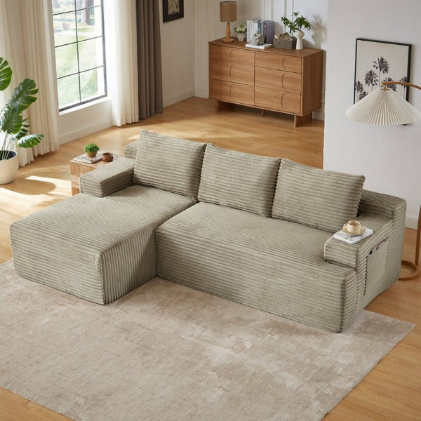 English Elm L-Shaped Corduroy Cloud Sectional with Pocket Spring Support for Modern Living Spaces W2339P513164