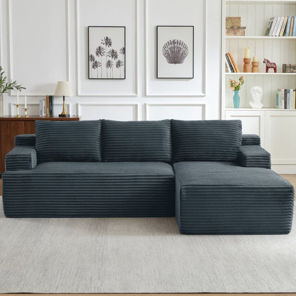 English Elm L-Shaped Corduroy Cloud Sectional Modular Sofa Deep Seat Sleeper for Any Living Space W2339P513166