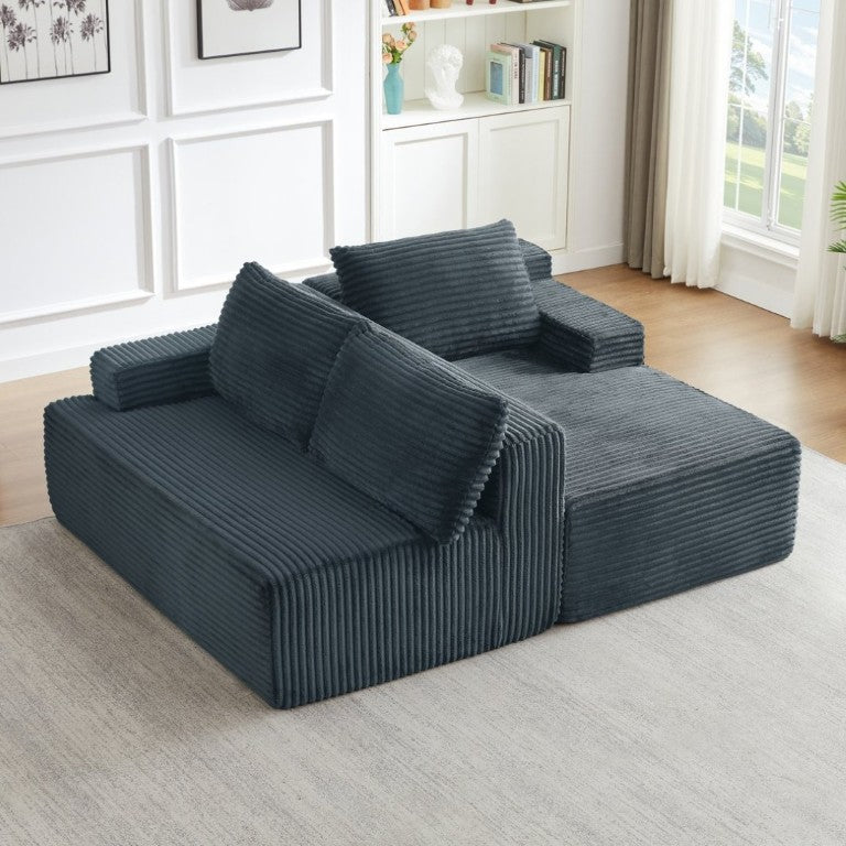 English Elm L-Shaped Corduroy Cloud Sectional Modular Sofa Deep Seat Sleeper for Any Living Space W2339P513166