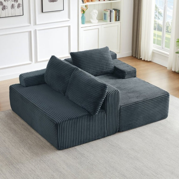 English Elm L-Shaped Corduroy Cloud Sectional Modular Sofa Deep Seat Sleeper for Any Living Space W2339P513166