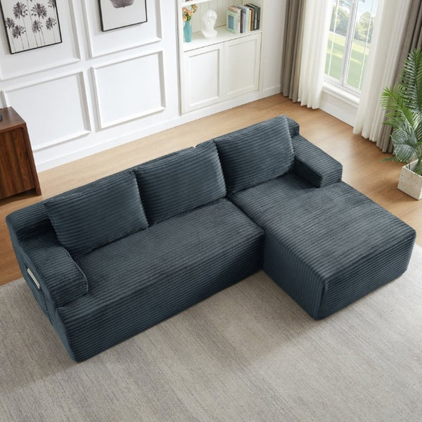 English Elm L-Shaped Corduroy Cloud Sectional Modular Sofa Deep Seat Sleeper for Any Living Space W2339P513166