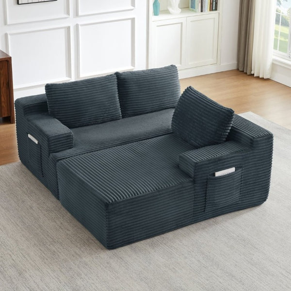 English Elm L-Shaped Corduroy Cloud Sectional Modular Sofa Deep Seat Sleeper for Any Living Space W2339P513166
