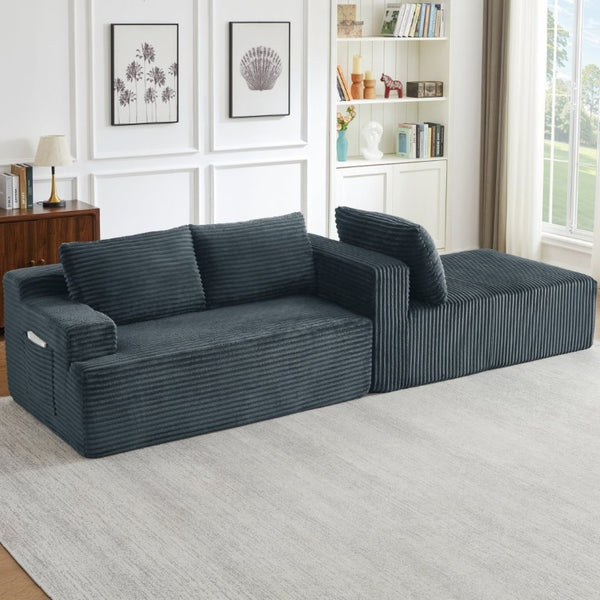 English Elm L-Shaped Corduroy Cloud Sectional Modular Sofa Deep Seat Sleeper for Any Living Space W2339P513166