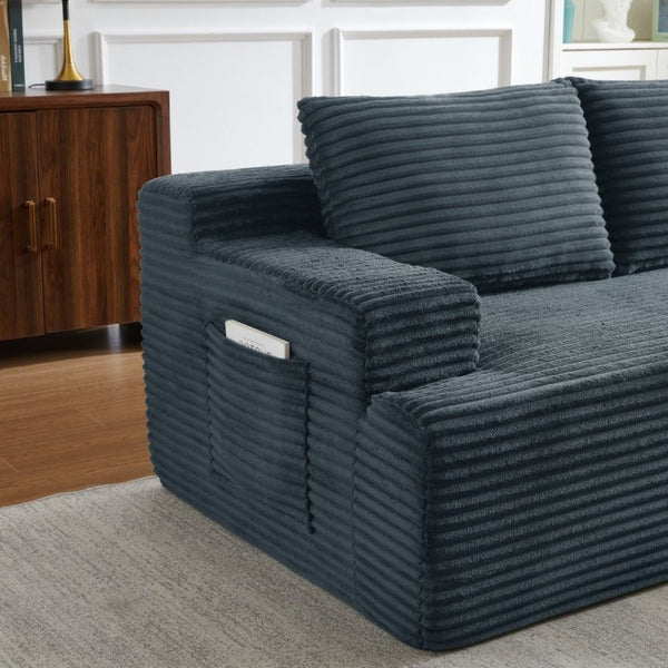 English Elm L-Shaped Corduroy Cloud Sectional Modular Sofa Deep Seat Sleeper for Any Living Space W2339P513166