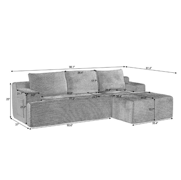 English Elm L-Shaped Corduroy Cloud Sectional Modular Sofa Deep Seat Sleeper for Any Living Space W2339P513166
