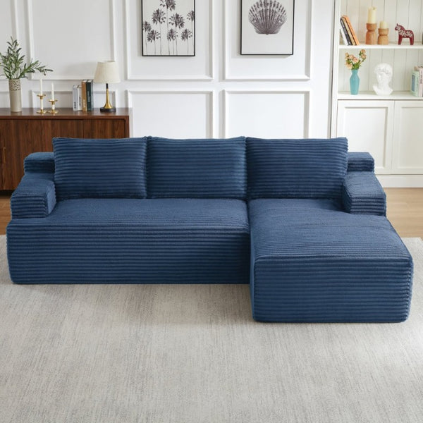 English Elm L-Shaped Modular Cloud Sectional Corduroy Sofa Deep Seat Lounger for Living Spaces W2339P513169