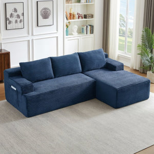 English Elm L-Shaped Modular Cloud Sectional Corduroy Sofa Deep Seat Lounger for Living Spaces W2339P513169