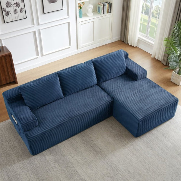 English Elm L-Shaped Modular Cloud Sectional Corduroy Sofa Deep Seat Lounger for Living Spaces W2339P513169