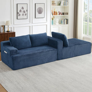English Elm L-Shaped Modular Cloud Sectional Corduroy Sofa Deep Seat Lounger for Living Spaces W2339P513169