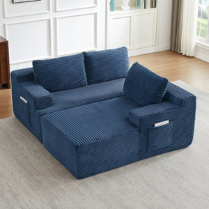 English Elm L-Shaped Modular Cloud Sectional Corduroy Sofa Deep Seat Lounger for Living Spaces W2339P513169