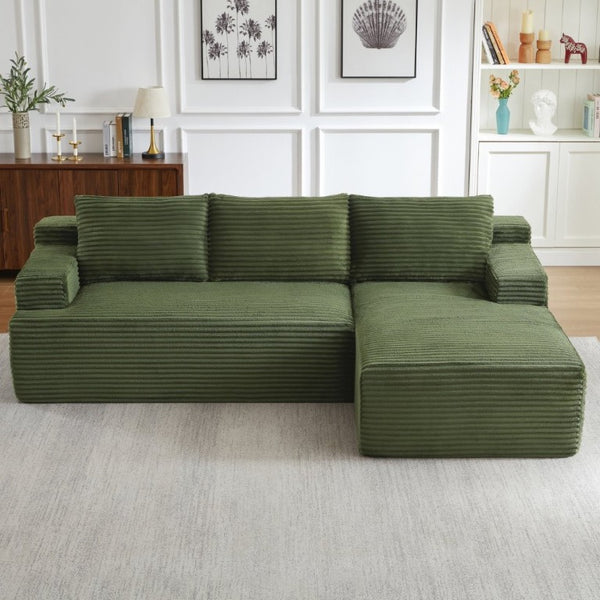 English Elm L-Shaped Modular Cloud Sectional with Corduroy Upholstery Deep Seat Sleeper Lounge Sofa W2339P513172