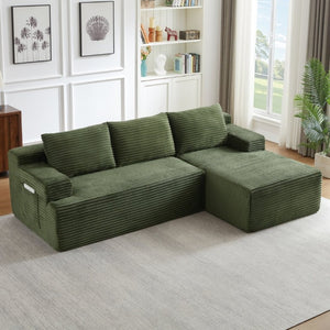 English Elm L-Shaped Modular Cloud Sectional with Corduroy Upholstery Deep Seat Sleeper Lounge Sofa W2339P513172