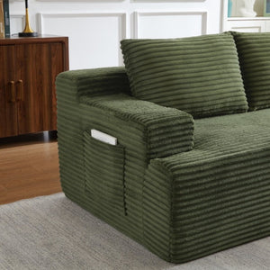 English Elm L-Shaped Modular Cloud Sectional with Corduroy Upholstery Deep Seat Sleeper Lounge Sofa W2339P513172
