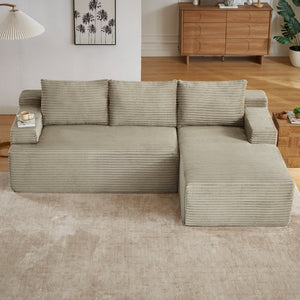 English Elm L-Shaped Corduroy Cloud Sectional Deep Seat Modular Sofa for Living Room or Apartment W2339P513174