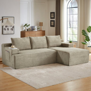 English Elm L-Shaped Corduroy Cloud Sectional Deep Seat Modular Sofa for Living Room or Apartment W2339P513174