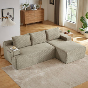 English Elm L-Shaped Corduroy Cloud Sectional Deep Seat Modular Sofa for Living Room or Apartment W2339P513174