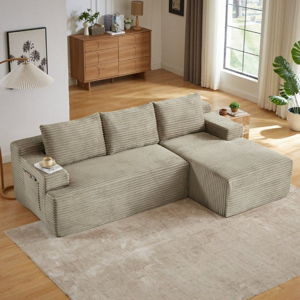 English Elm L-Shaped Corduroy Cloud Sectional Deep Seat Modular Sofa for Living Room or Apartment W2339P513174