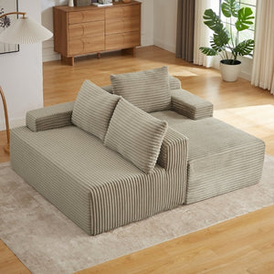 English Elm L-Shaped Corduroy Cloud Sectional Deep Seat Modular Sofa for Living Room or Apartment W2339P513174