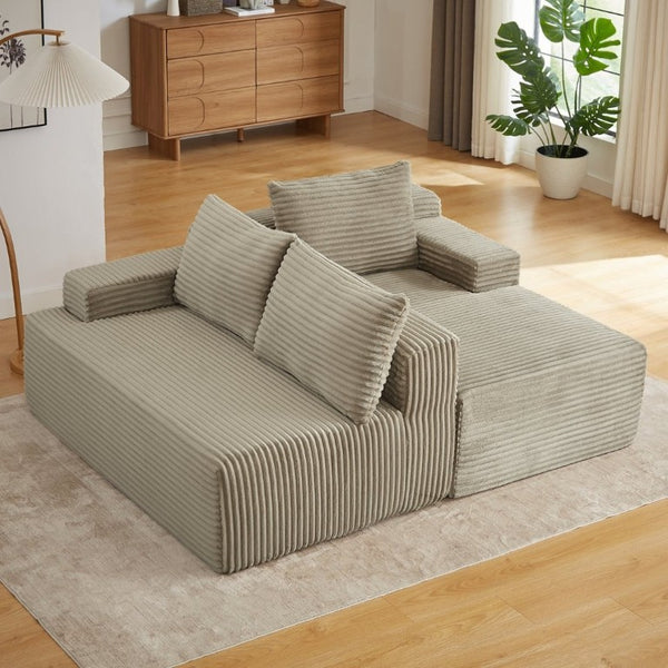 English Elm L-Shaped Corduroy Cloud Sectional Deep Seat Modular Sofa for Living Room or Apartment W2339P513174