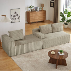English Elm L-Shaped Corduroy Cloud Sectional Deep Seat Modular Sofa for Living Room or Apartment W2339P513174