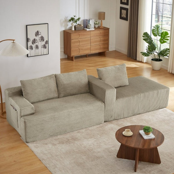 English Elm L-Shaped Corduroy Cloud Sectional Deep Seat Modular Sofa for Living Room or Apartment W2339P513174