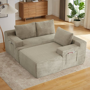 English Elm L-Shaped Corduroy Cloud Sectional Deep Seat Modular Sofa for Living Room or Apartment W2339P513174