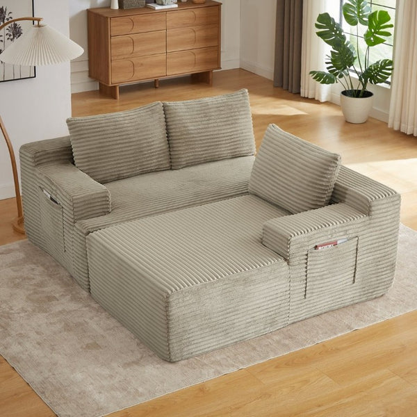 English Elm L-Shaped Corduroy Cloud Sectional Deep Seat Modular Sofa for Living Room or Apartment W2339P513174
