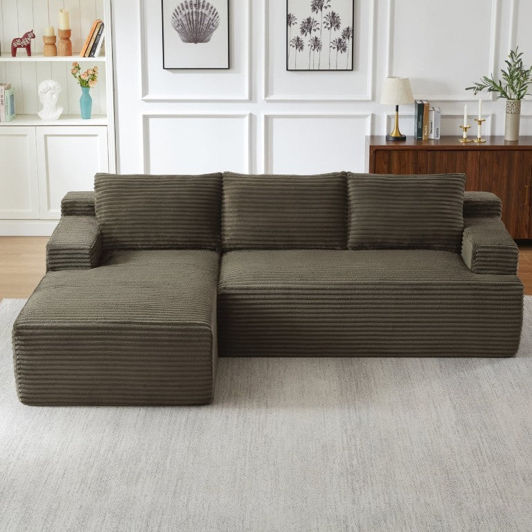 English Elm L-Shaped Corduroy Cloud Sectional with Deep Seat Modular Design for Any Living Space Brown W2339P517368