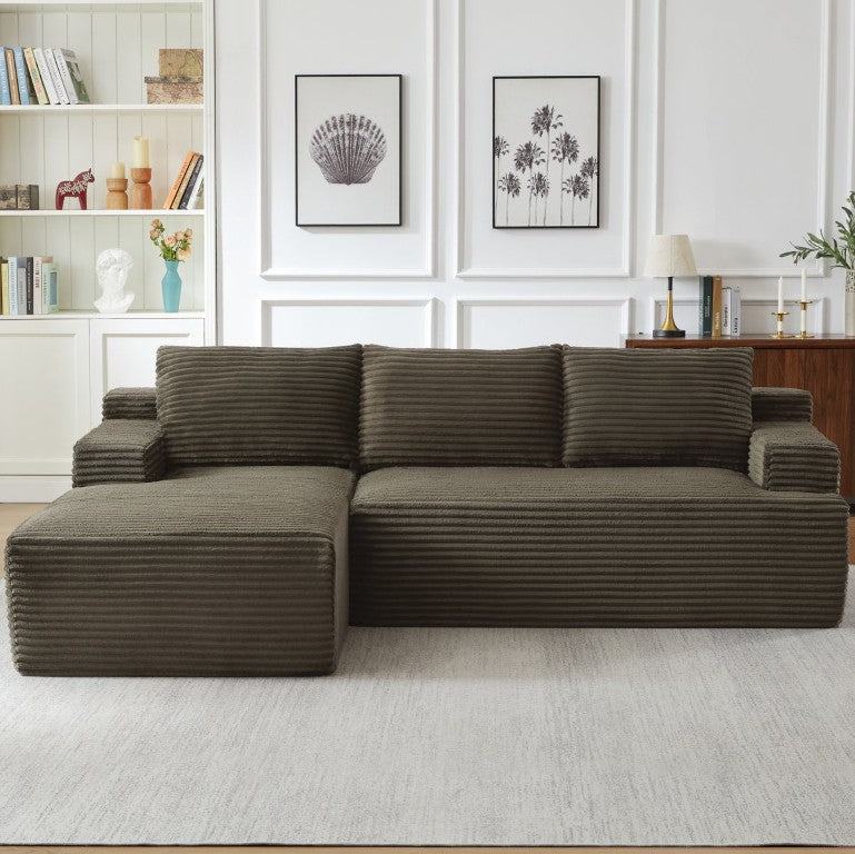 English Elm L-Shaped Corduroy Cloud Sectional with Deep Seat Modular Design for Any Living Space Brown W2339P517368