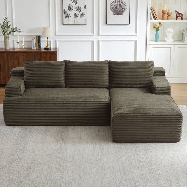 English Elm L-Shaped Corduroy Cloud Sectional with Deep Pocket Spring Seating for Modern Living Spaces W2339P517369