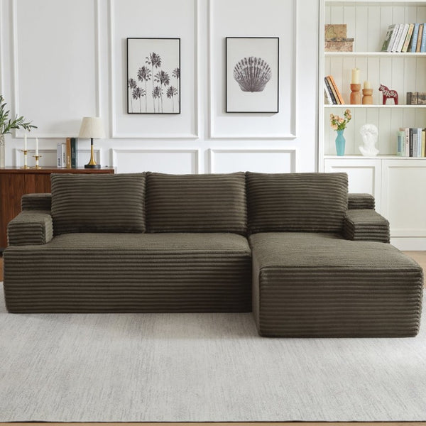 English Elm L-Shaped Corduroy Cloud Sectional with Deep Pocket Spring Seating for Modern Living Spaces W2339P517369