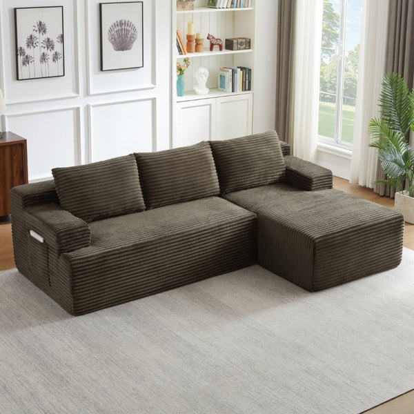 English Elm L-Shaped Corduroy Cloud Sectional with Deep Pocket Spring Seating for Modern Living Spaces W2339P517369