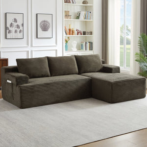 English Elm L-Shaped Corduroy Cloud Sectional with Deep Pocket Spring Seating for Modern Living Spaces W2339P517369