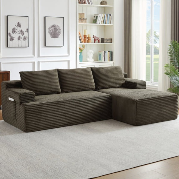 English Elm L-Shaped Corduroy Cloud Sectional with Deep Pocket Spring Seating for Modern Living Spaces W2339P517369