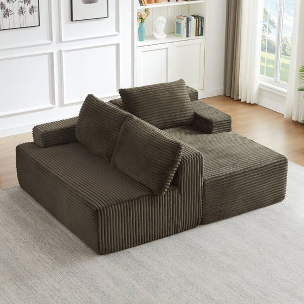 English Elm L-Shaped Corduroy Cloud Sectional with Deep Pocket Spring Seating for Modern Living Spaces W2339P517369