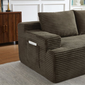 English Elm L-Shaped Corduroy Cloud Sectional with Deep Pocket Spring Seating for Modern Living Spaces W2339P517369