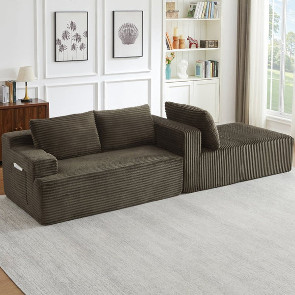 English Elm L-Shaped Corduroy Cloud Sectional with Deep Pocket Spring Seating for Modern Living Spaces W2339P517369