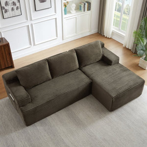 English Elm L-Shaped Corduroy Cloud Sectional with Deep Pocket Spring Seating for Modern Living Spaces W2339P517369