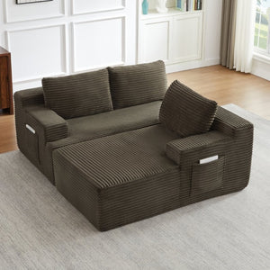 English Elm L-Shaped Corduroy Cloud Sectional with Deep Pocket Spring Seating for Modern Living Spaces W2339P517369