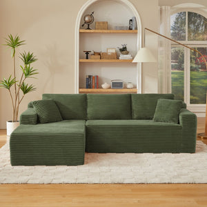 English Elm L-shaped Modular Cloud Sectional with Corduroy Upholstery Deep Seat Sleeper Sofa Green W2339S00120