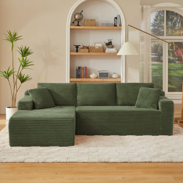 English Elm L-shaped Modular Cloud Sectional with Corduroy Upholstery Deep Seat Sleeper Sofa Green W2339S00120