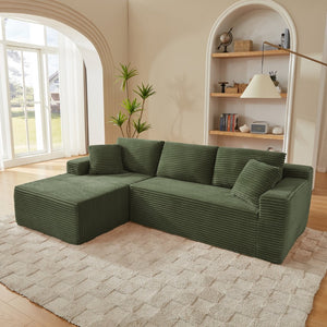 English Elm L-shaped Modular Cloud Sectional with Corduroy Upholstery Deep Seat Sleeper Sofa Green W2339S00120