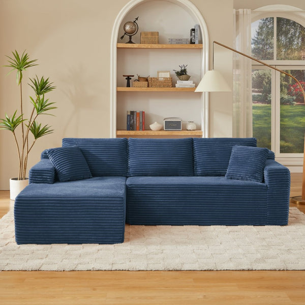 English Elm L-shaped Modular Cloud Sectional with Corduroy Upholstery Deep Seat Sleeper Sofa Blue - A W2339S00128