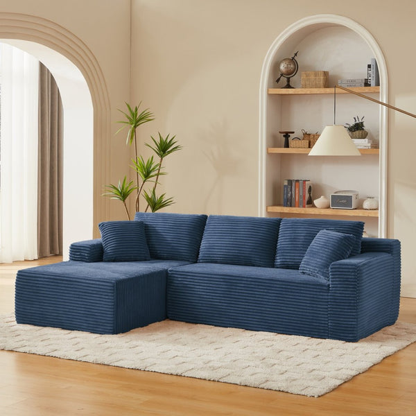 English Elm L-shaped Modular Cloud Sectional with Corduroy Upholstery Deep Seat Sleeper Sofa Blue - A W2339S00128