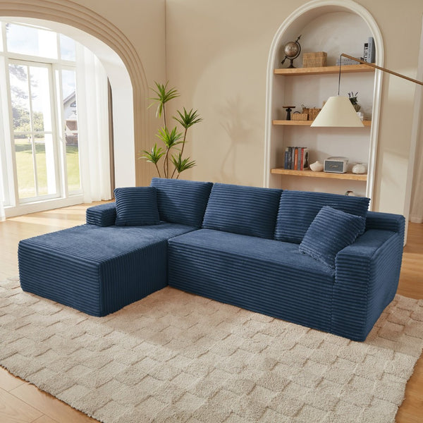 English Elm L-shaped Modular Cloud Sectional with Corduroy Upholstery Deep Seat Sleeper Sofa Blue - A W2339S00128