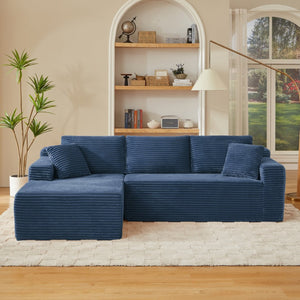 English Elm L-shaped Modular Cloud Sectional with Corduroy Upholstery Deep Seat Sleeper Sofa Blue - B W2339S00129