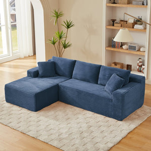 English Elm L-shaped Modular Cloud Sectional with Corduroy Upholstery Deep Seat Sleeper Sofa Blue - B W2339S00129